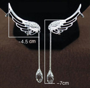 Angel's Wing Dangling Rhinestone Ear Clips