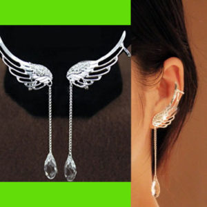 Angel's Wing Dangling Rhinestone Ear Cuffs