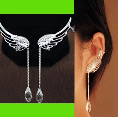 Angel's Wing Dangling Rhinestone Ear Cuffs (No Piercing)