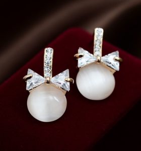 Bow Rhinestones on Opal Earrings