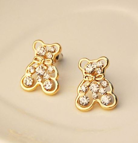 Bow Tie Bear Rhinestone Earrings | LilyFair Jewelry