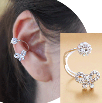 Bow and Diamond Ea Cuff (Adjustable, No Piercing) | LilyFair Jewelry