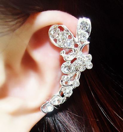 Butterfly and Blossom Wrapping Ear Cuff (Silver,Single,No Piercing)