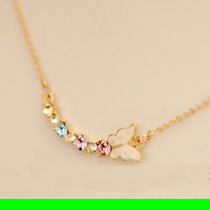 Butterfly and Flowers Colorful Rhinestone Necklace
