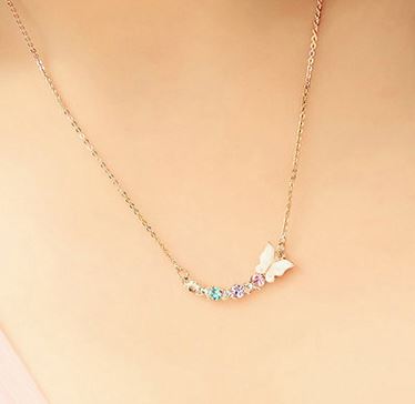 Butterfly and Flowers Colorful Rhinestone Necklace