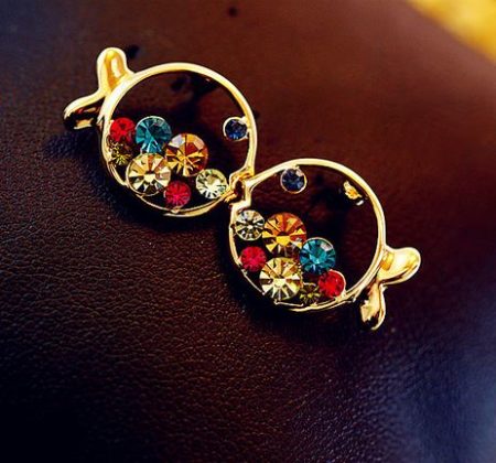 Colorful Crystas Golden Fish Earrings