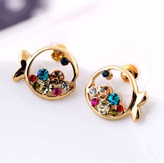 Colorful Crystal Golden Fish Earrings