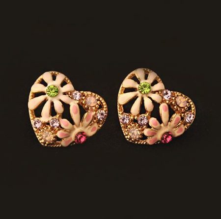 Colorful Flower Heart Earrings