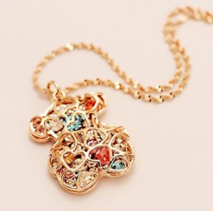 Colorful Gemed Bear Fashion Necklace