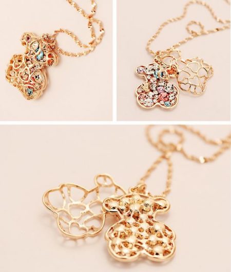 Colorful Gemed Bear Fashion Necklace