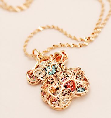 Colorful Gemed Bear Fashion Necklace