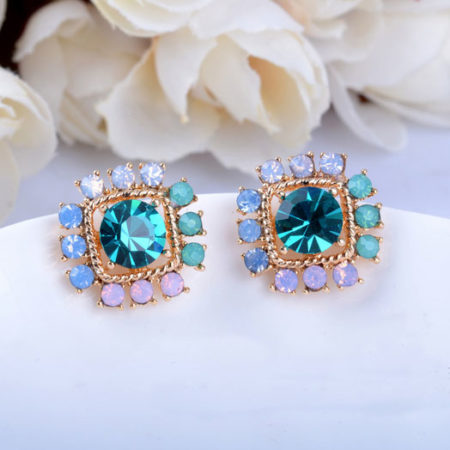 Colorful Rhinestone Princess Earrings (Blue)