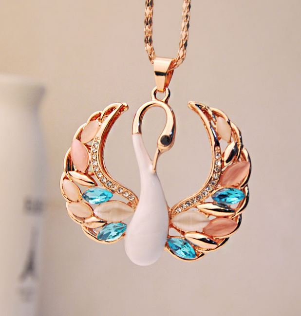 Colorful Swan Rhinestone Necklace LilyFair Jewelry