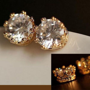 Crown Trimmed Diamond Stone Earrings