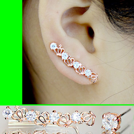 Crown and Jewel Long Clip Ear Pin Asymmetric Set (2 pieces)