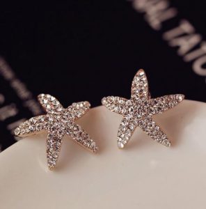 Curved Starfish Full Rhinestone Earrings