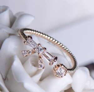 Diamond And Bow Rhinestone Cuff Ring (Adjustable Band)