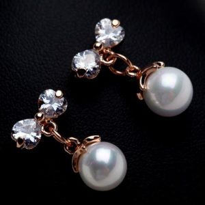 Diamond Bow and Pearl Ball Earrings