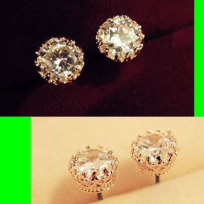 Diamond Crown Golden Trimmed Rhinestone Earrings