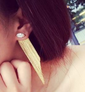 Diamond and Golden Tassel Rhinestone Ear Cuffs