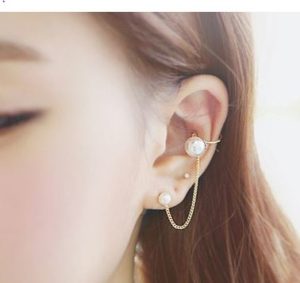 Double Pearl Tassel Ear Cuff (Single, 1piercing, Adjustable)