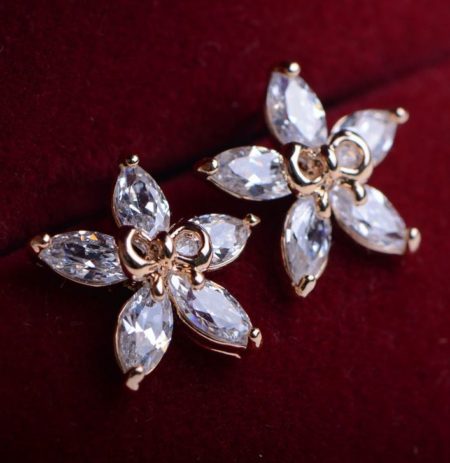 Bowed Flower Rhinestone Earrings