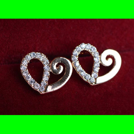 Golden Heart and Rhinestone Earrings