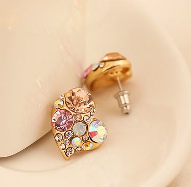 Heart to Heart Colorful Rhinestone Fashion Earrings