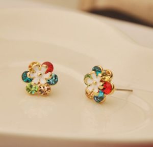Sparkly Colorful Flower Rhinestone Earrings