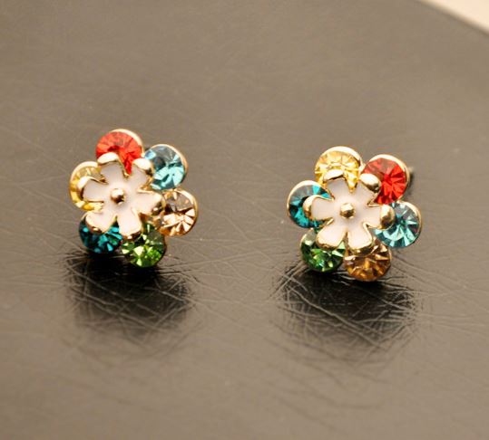 Sparkly Colorful Flower Rhinestone Earrings