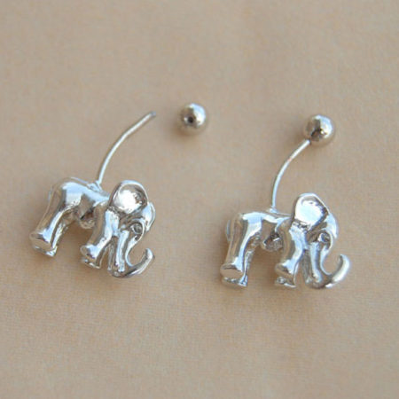Elephant and Stud Wrapping Ear Cuff (Silver, Single)