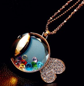 Floating Crystals in Gold Fish Fashion Necklace