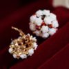 Flower Pearl Ball Rhinestone Earrings