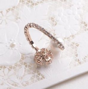 Flower Rhinestone and Pearl Cuff Ring (Adjustable Band)