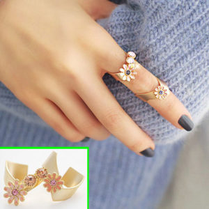 Flower Sisters Golden Band Finger Cuff Ring