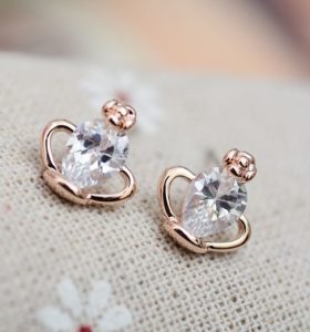 Flower and Rhinestone Crown Earrings