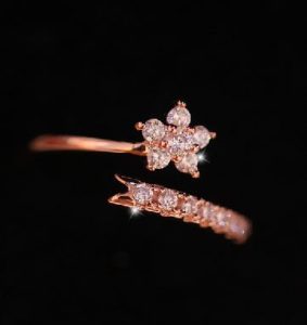 Flower and Stars Rhinestone Cuff Ring (Slightly Adjustable)