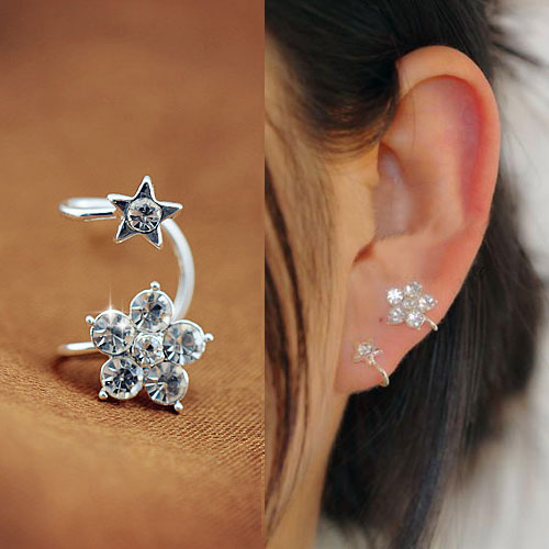 Flower and Star Rhinestone Ear Cuff (Single, No Piercing 