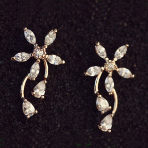 Flower and Tassel Rhinestone Earrings