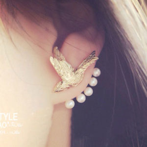 Flying Bird and Pearl Wrapping Ear Cuff (Single, 1 Piercing)