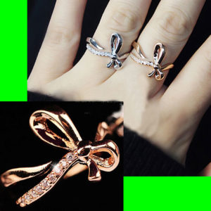 Flying Bow Rhinestone Wrapping Finger Cuff Ring (Adjustable Band)