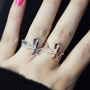 Flying Bow Rhinestone Wrapping Finger Cuff Ring (Adjustable Band)