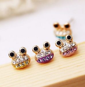 Four Little Frogs Rhinestone Earrings