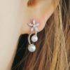 Glittering Rhinestone Flower and Pearl Ear Cuffs