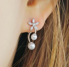 Glittering Rhinestone Flower and Pearl Ear Cuffs