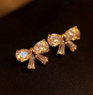 Glittering Rhinestone Bow Earrings