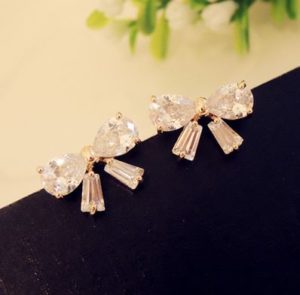 Glittering Rhinestone Bow Earrings-1