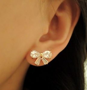 Glittering Rhinestone Bow Earrings
