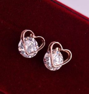 Gold Heart Trim on Rhinestone Earrings