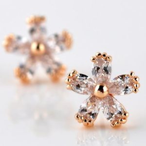 Gold Trim Diamond Flower Rhinestone Earrings
